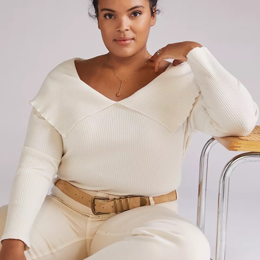 NWT Anthropologie Collared Off Shoulder Top XL - Picture 2 of 5